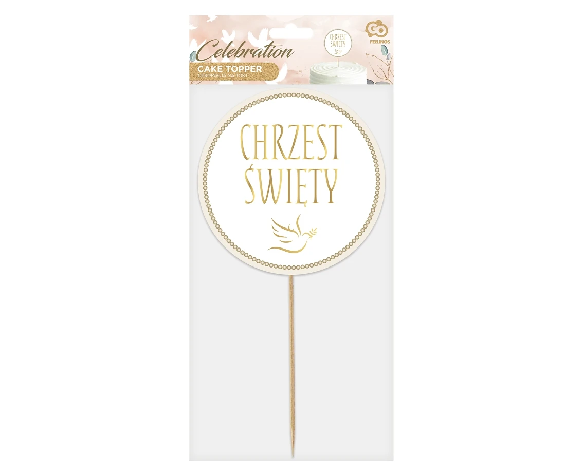 Dekoracja papierowa na tort Chrzest Święty - gołąbek, średnica 14 cm KK