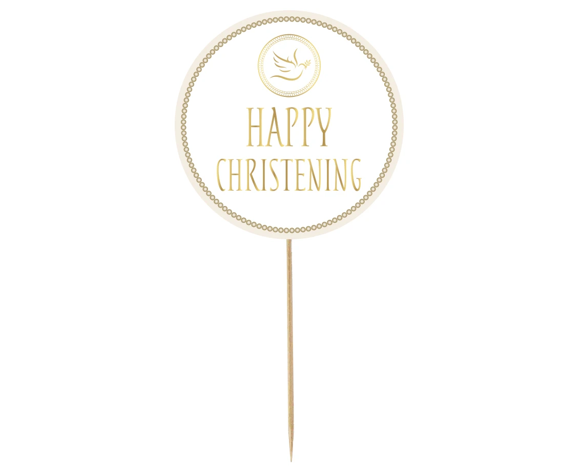 Dekoracja papierowa na tort Happy Christening - gołąbek, średnica 14 cm KK