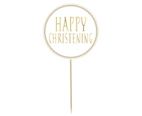 Dekoracja papierowa na tort Happy Christening, średnica 14 cm KK