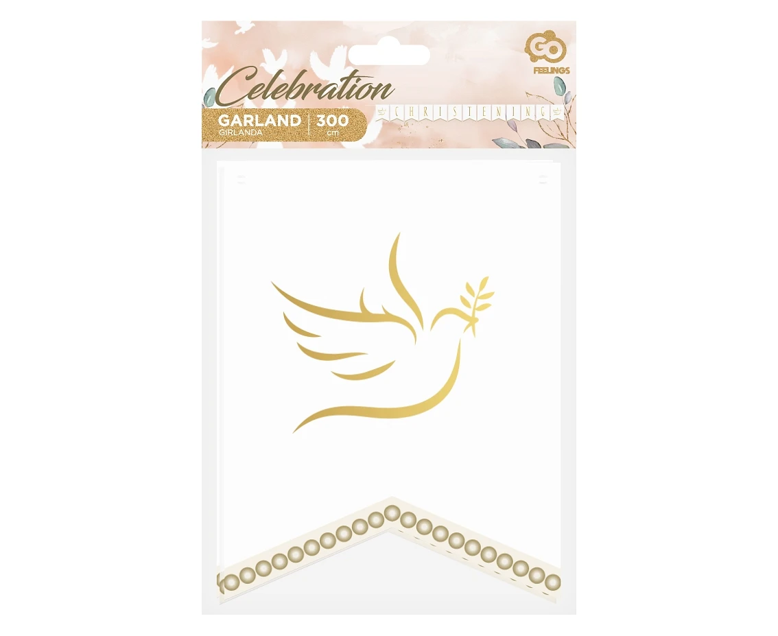 Girlanda papierowa Christening, flagi 13.5x17.5 cm, 300 cm KK