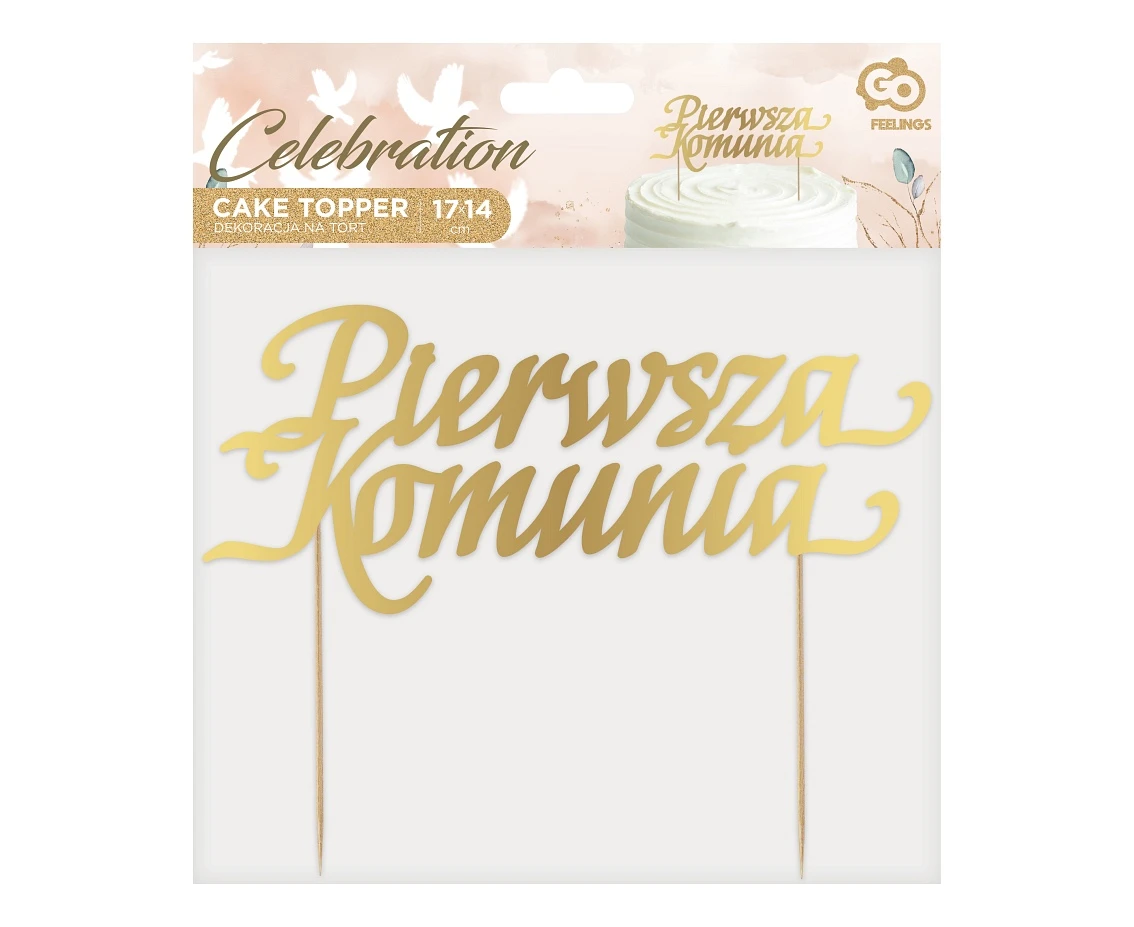 Dekoracja papierowa na tort Pierwsza Komunia, 17x14 cm