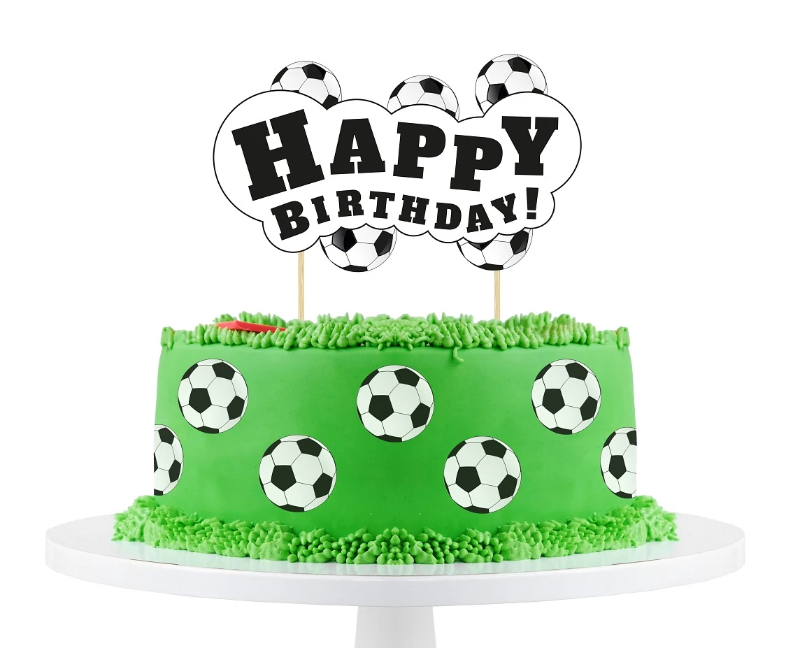 Dekoracja papierowa na tort Piłka Nożna - Happy Birthday, 13x19 cm