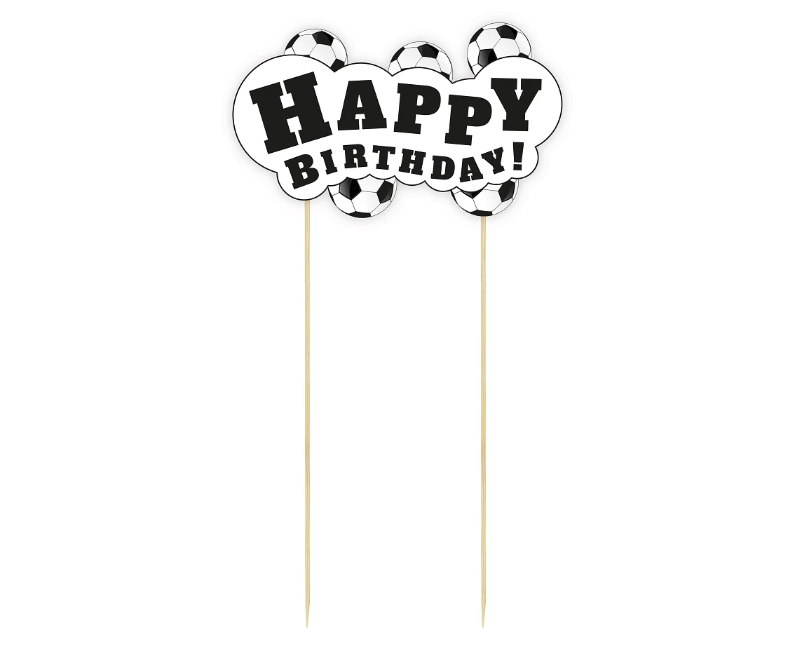 Dekoracja papierowa na tort Piłka Nożna - Happy Birthday, 13x19 cm