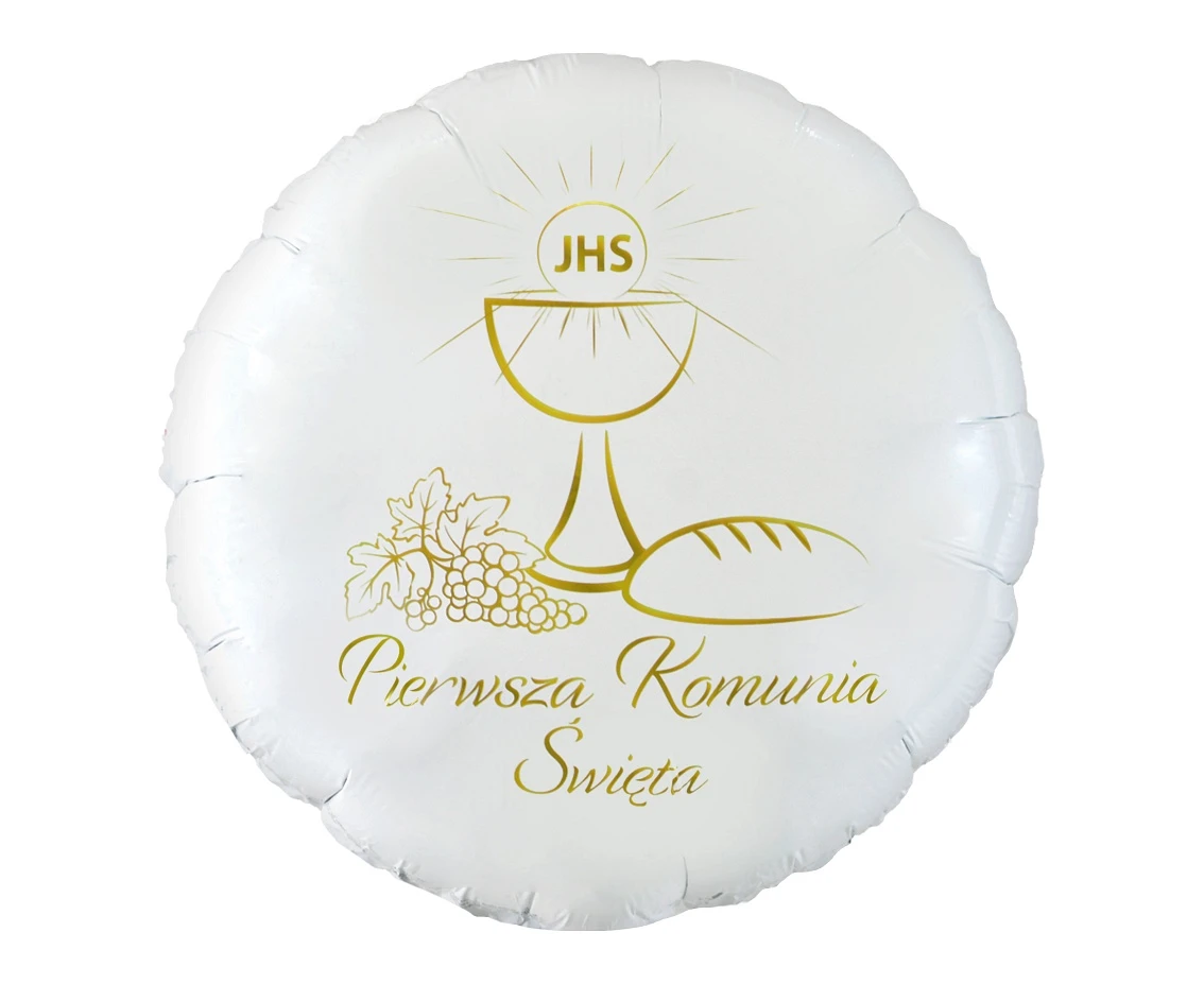 Balon foliowy Pierwsza Komunia Święta (kielich), okrągły 18" AA