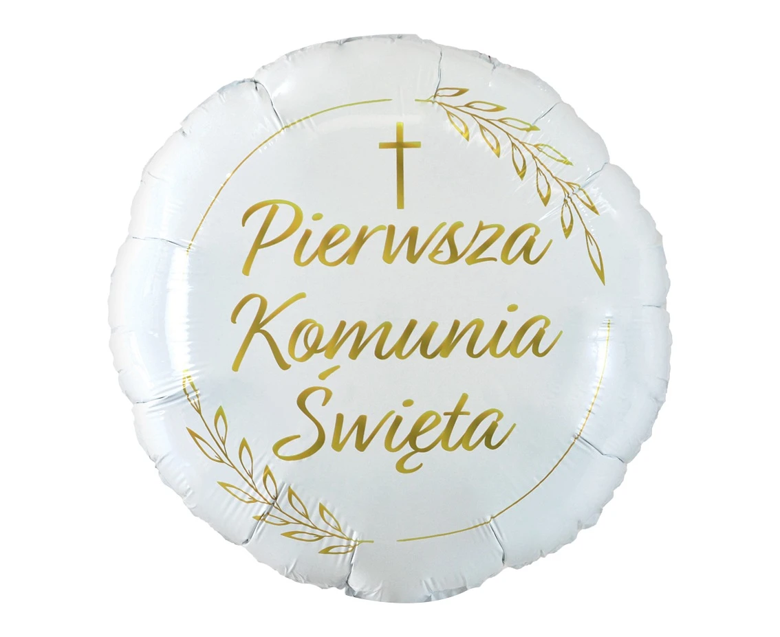 Balon foliowy Pierwsza Komunia Święta (kłosy), okrągły 18" KK