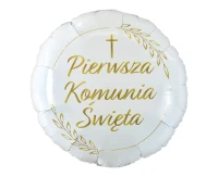Balon foliowy Pierwsza Komunia Święta (kłosy), okrągły 18" KK
