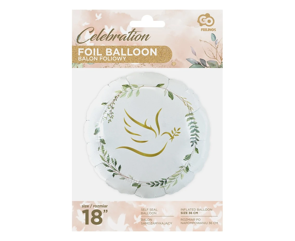 Balon foliowy Gołąbek z listkami, okrągły 18 cali AA