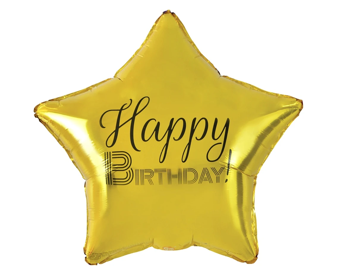 Balon foliowy Happy Birthday, gwiazda złota, nadruk czarny, 19" KK