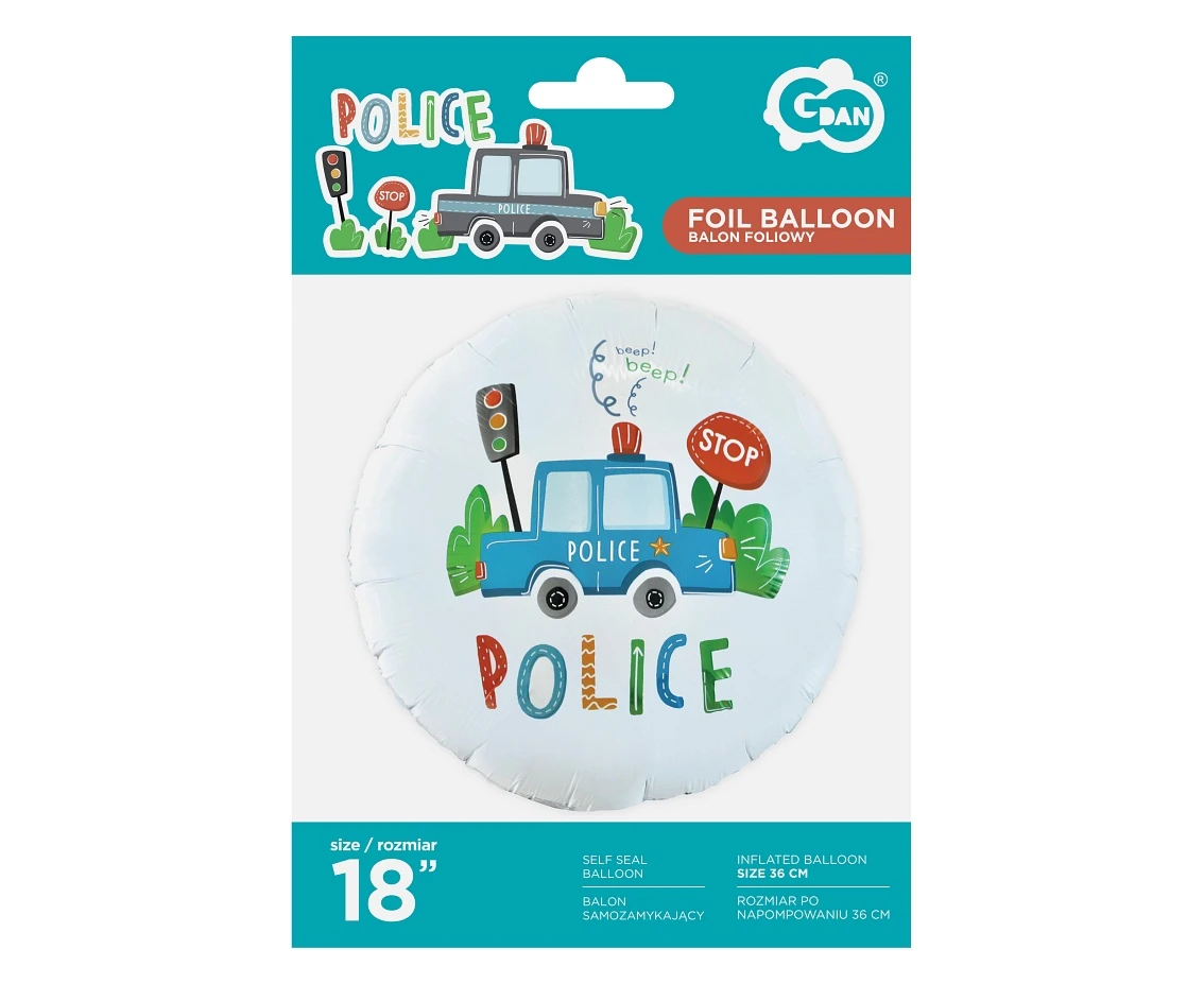 Balon foliowy Police, okrągły 18 cali KK