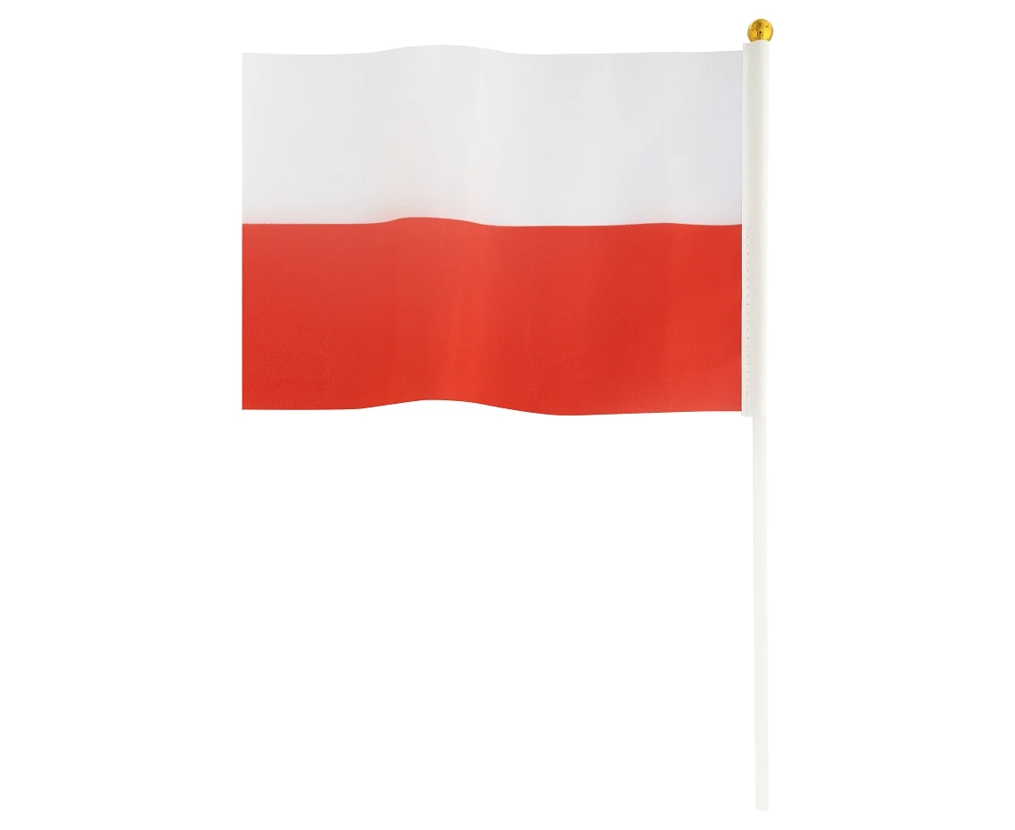 Polska flaga 30x45 cm, z patyczkiem 60 cm, 10 szt.