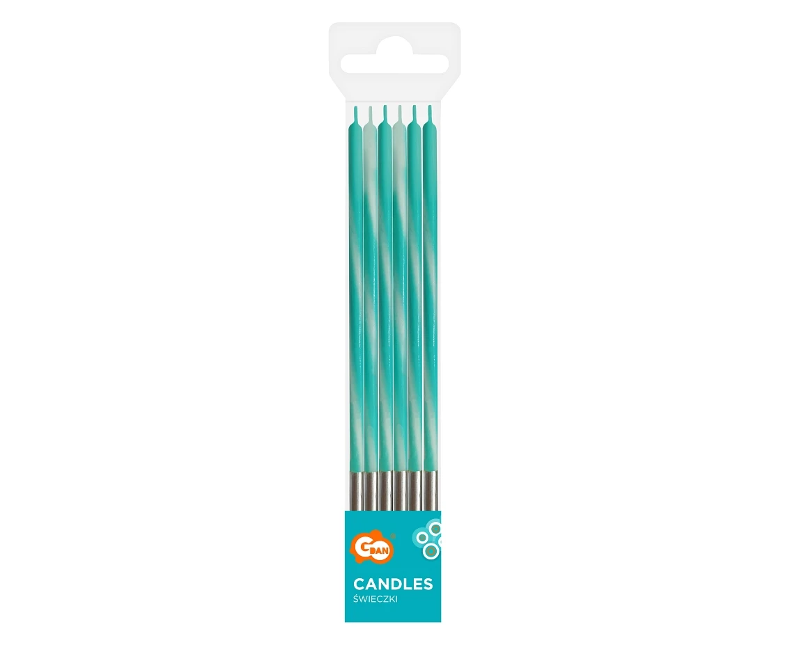 Świeczki urodzinowe Candy, turkusowe 4.5x4.5x150mm, 6 szt. KK