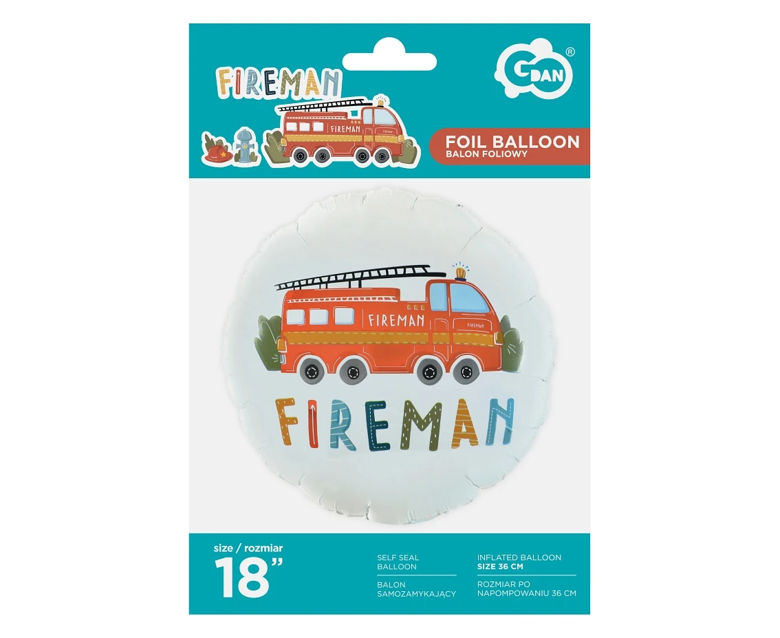 Balon foliowy Fireman, okrągły 18" KK
