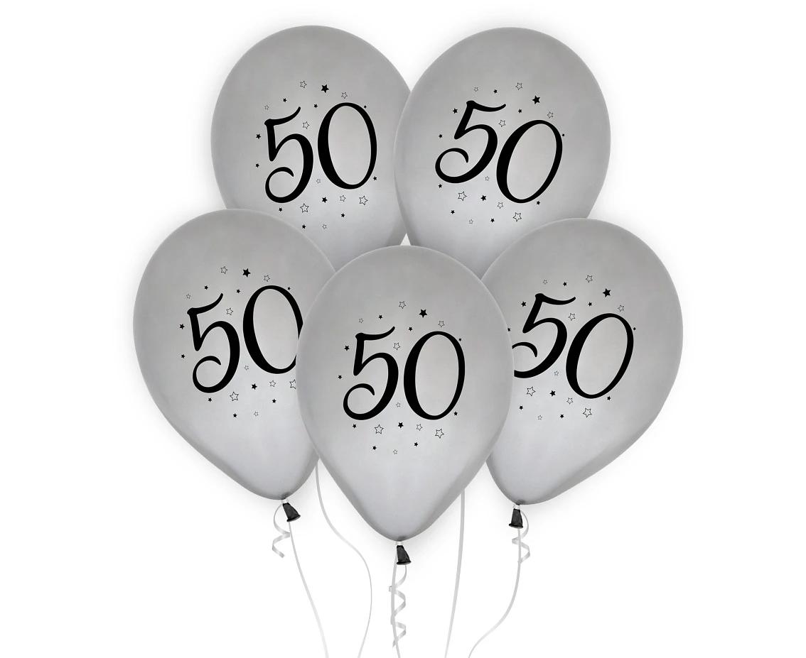Balony 50, srebrne, 12"/ 5 szt. KK
