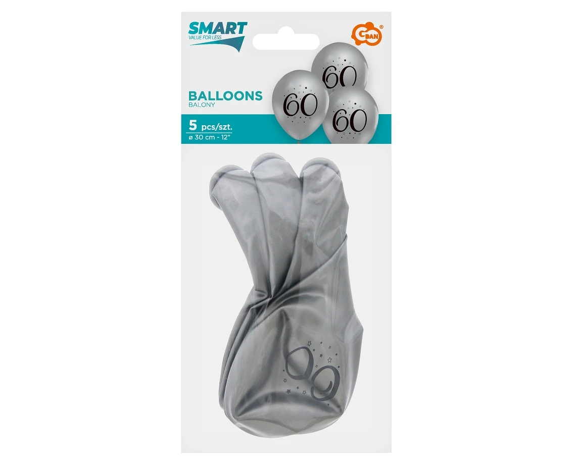 Balony 60, srebrne, 12"/ 5 szt. KK