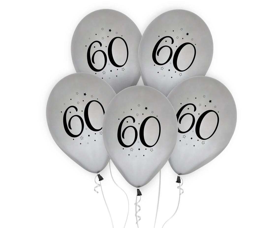 Balony 60, srebrne, 12"/ 5 szt. KK