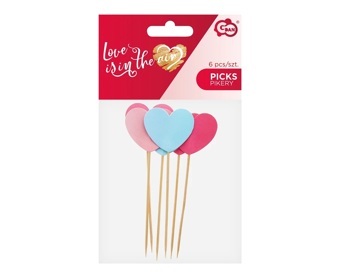 Pikery Love is in the air - Serduszka 3D, 6 szt.