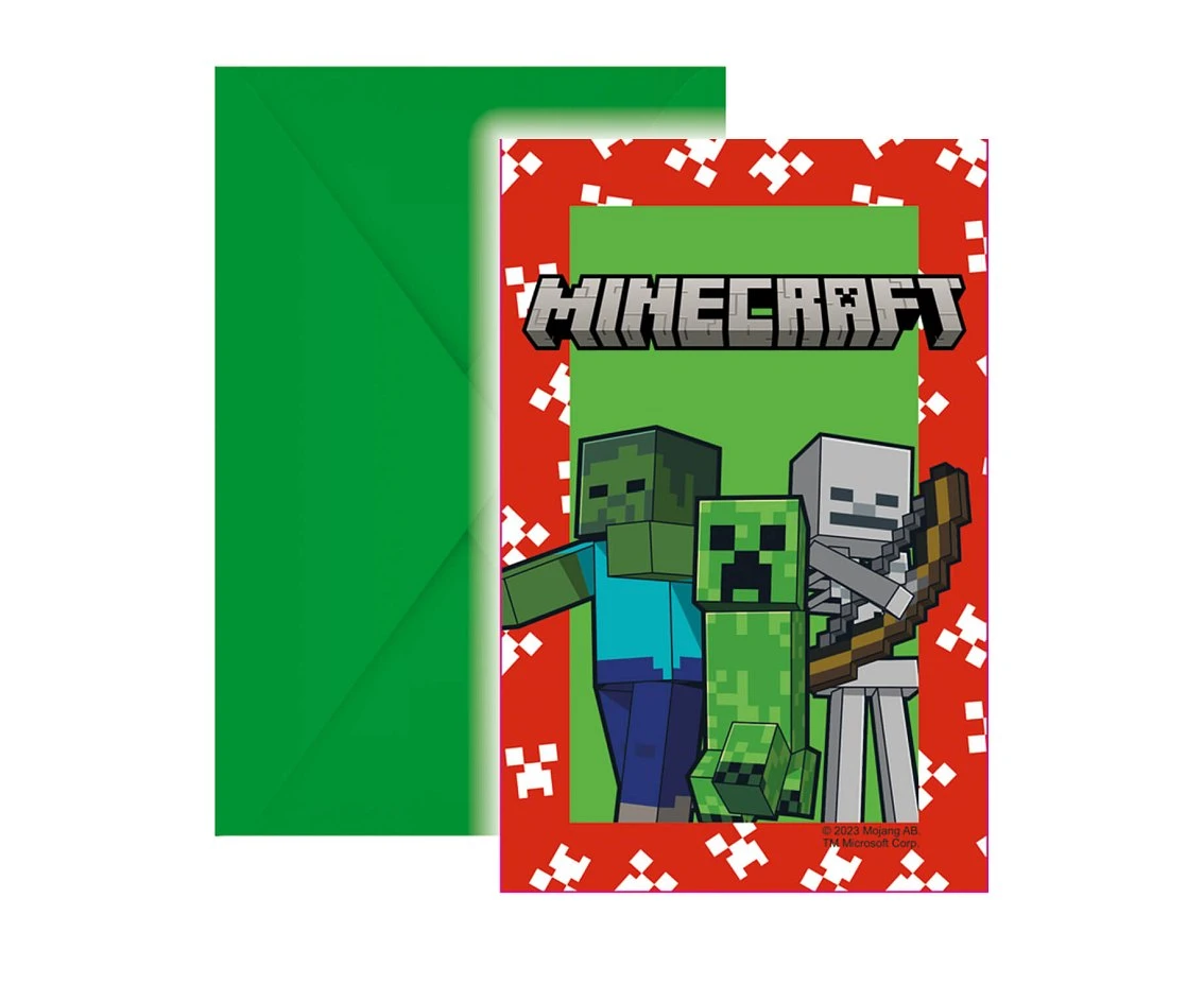 Zaproszenia z kopertami Minecraft, 6 szt.