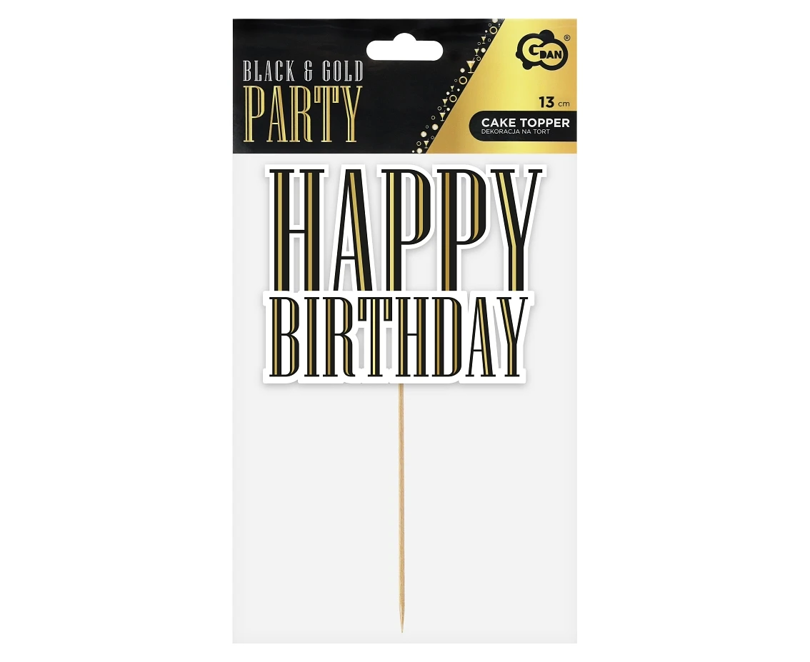 Dekoracja pap. na tort B&G Party - Happy Birthday, napis, 13 cm