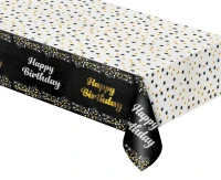 Obrus foliowy B&C Happy Birthday czarny, 137x183 cm