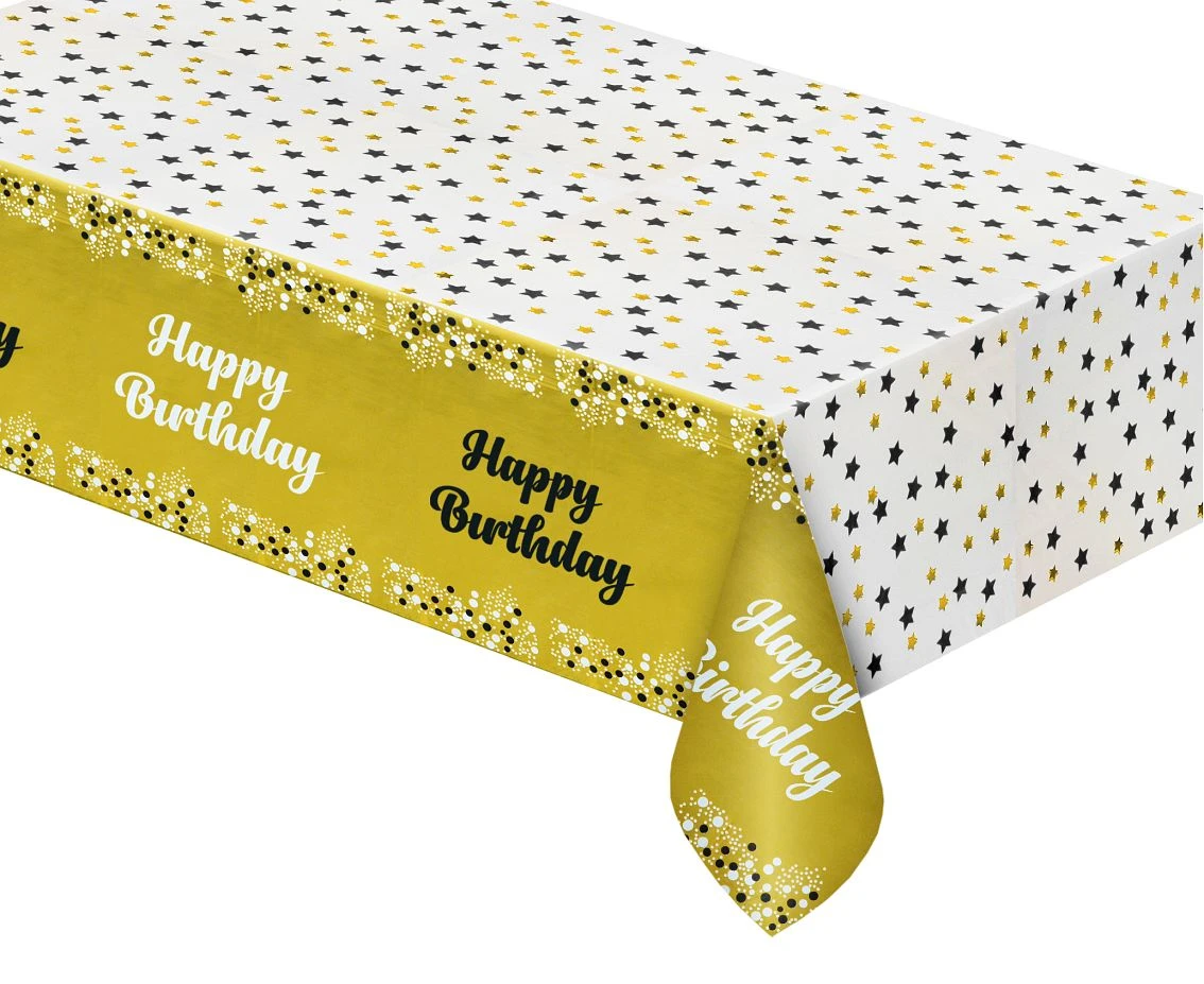 Obrus foliowy B&C "Happy Birthday" złoty, 137x183 cm