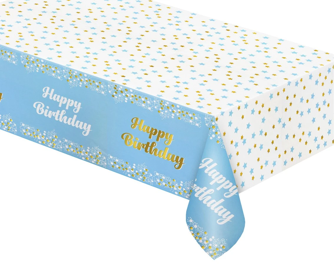 Obrus foliowy B&C Happy Birthday jasnoniebieski, 137x183 cm KK