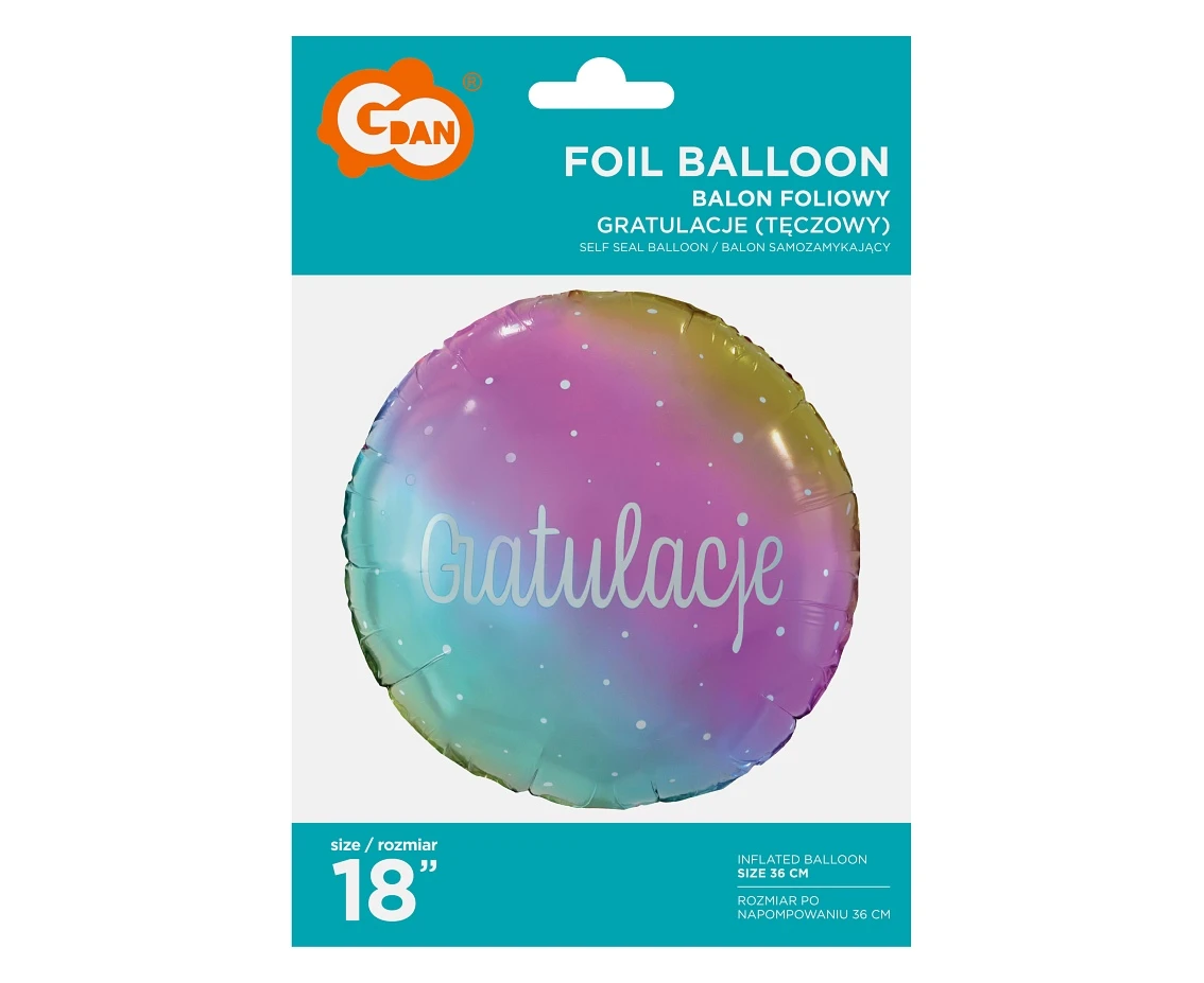 Balon foliowy Gratulacje (tęczowy), 18 cali KK