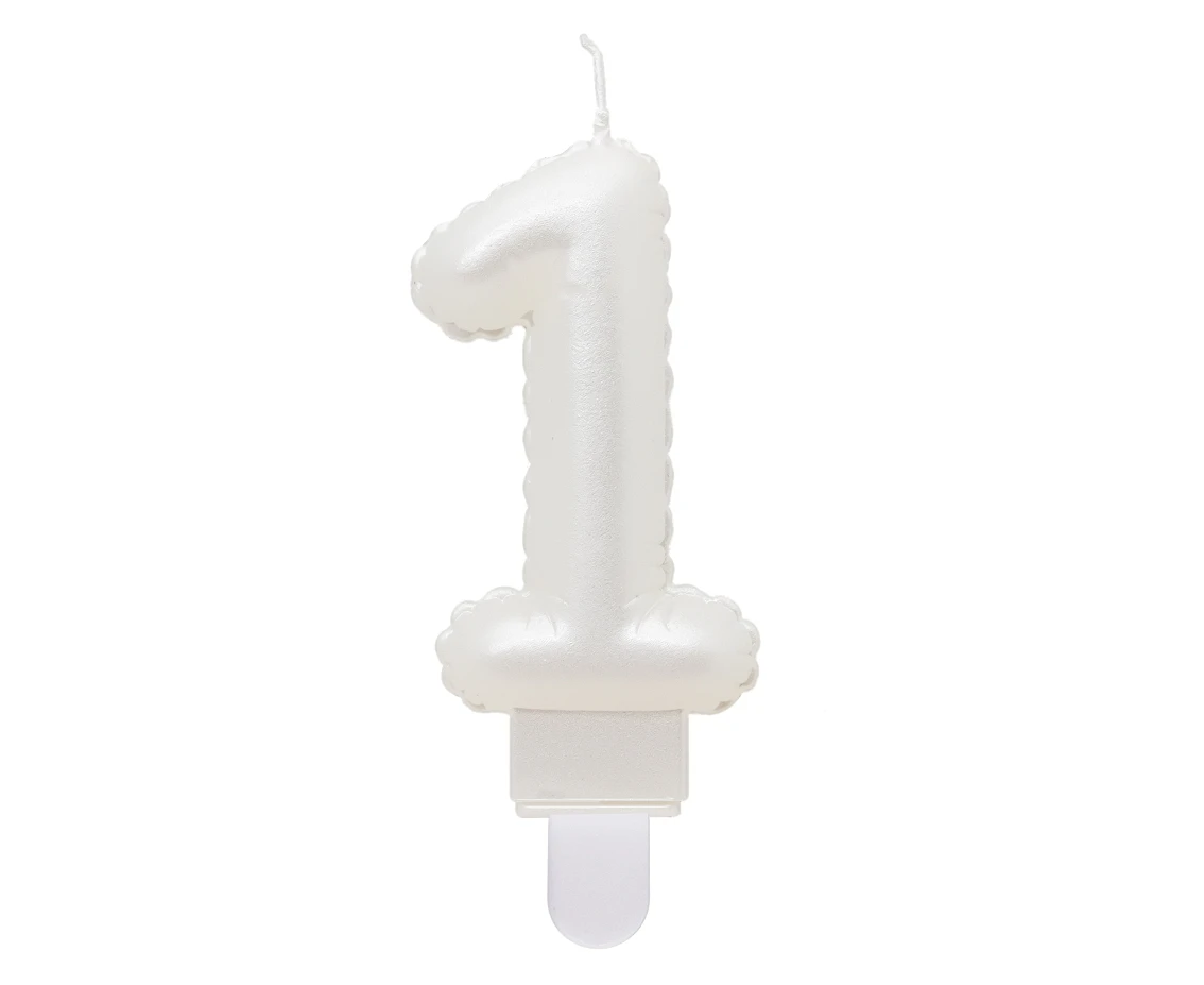 Świeczka B&C cyferka 1, perłowa biała, 7 cm KK