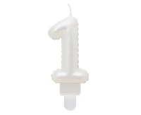 Świeczka B&C cyferka 1, perłowa biała, 7 cm KK
