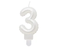 Świeczka B&C cyferka 3, perłowa biała, 7 cm KK