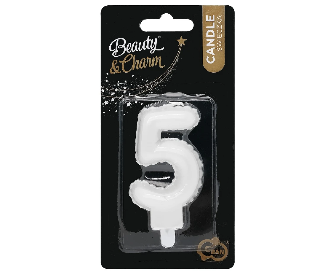 Świeczka B&C cyferka 5, perłowa biała, 7 cm KK