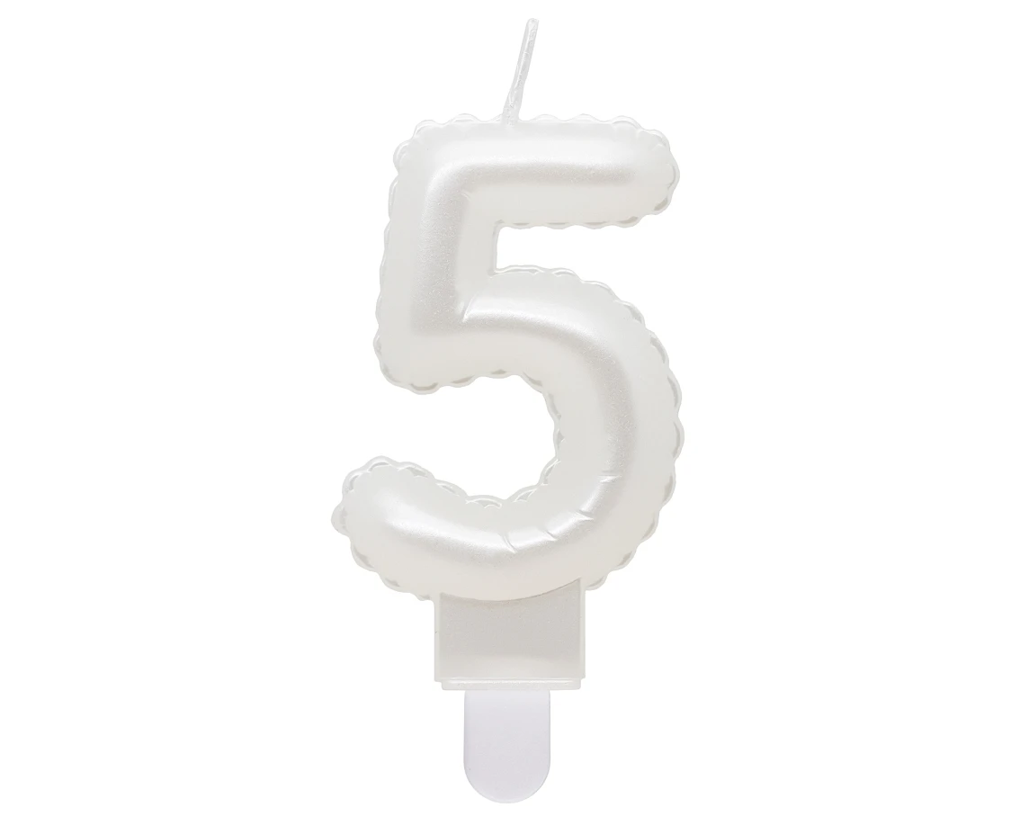 Świeczka B&C cyferka 5, perłowa biała, 7 cm KK