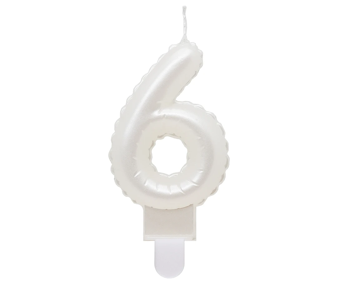 Świeczka B&C cyferka 6, perłowa biała, 7 cm KK