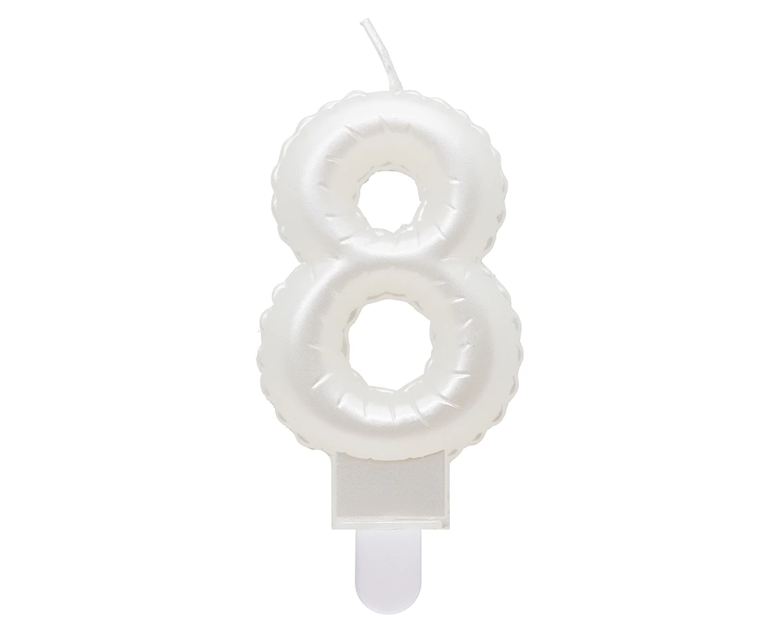 Świeczka B&C cyferka 8, perłowa biała, 7 cm KK