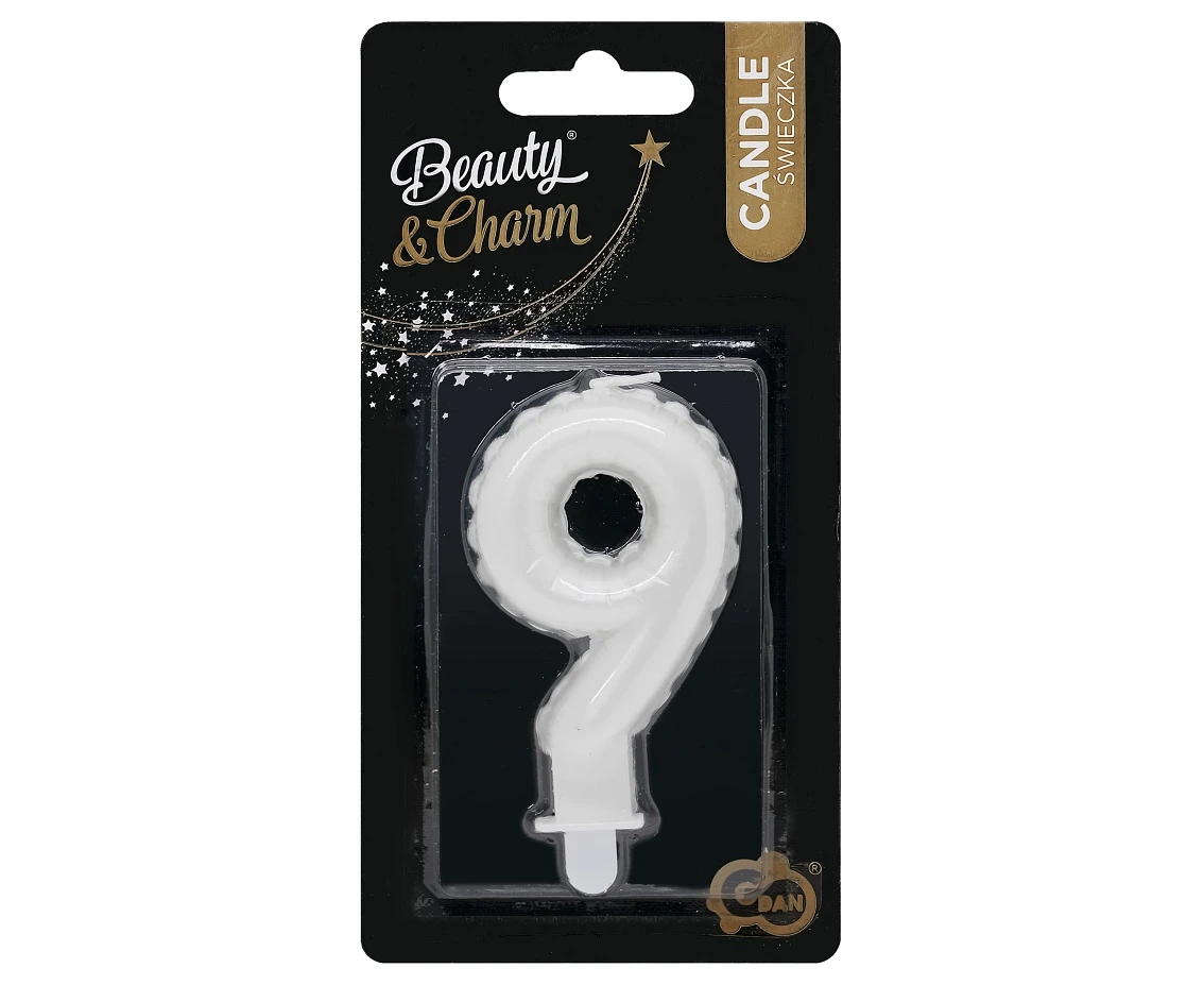 Świeczka B&C cyferka 9, perłowa biała, 7 cm KK