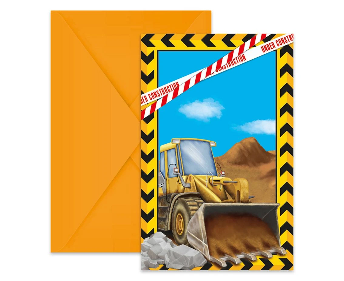 Zaproszenia z kopertami Construction, 6 szt.