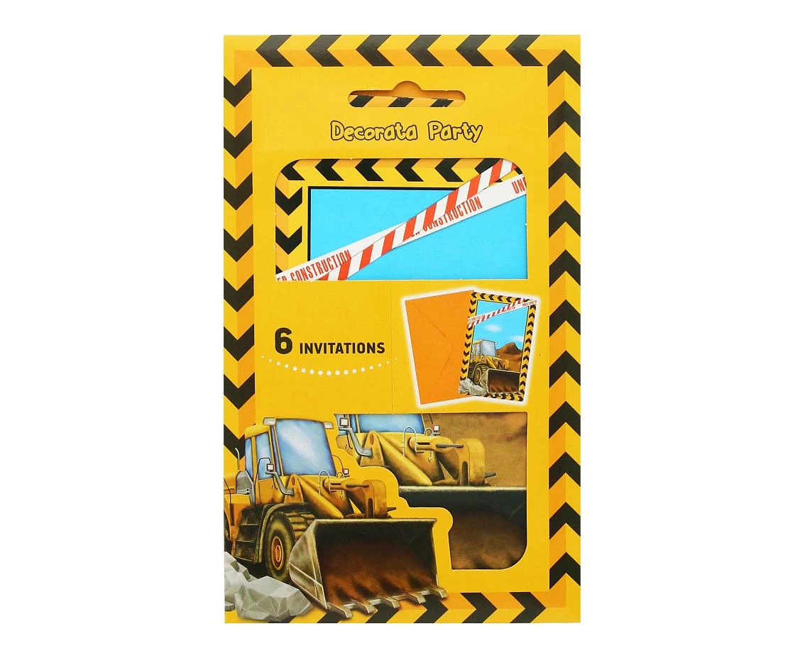 Zaproszenia z kopertami Construction, 6 szt.