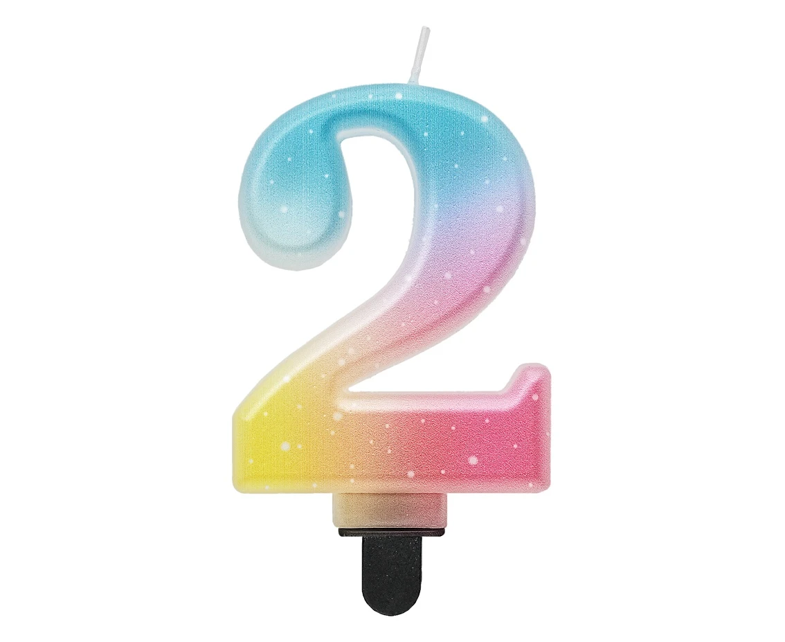 Świeczka cyferka 2, ombre, pastelowa, 8 cm KK