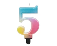 Świeczka cyferka 5, ombre, pastelowa, 8 cm KK