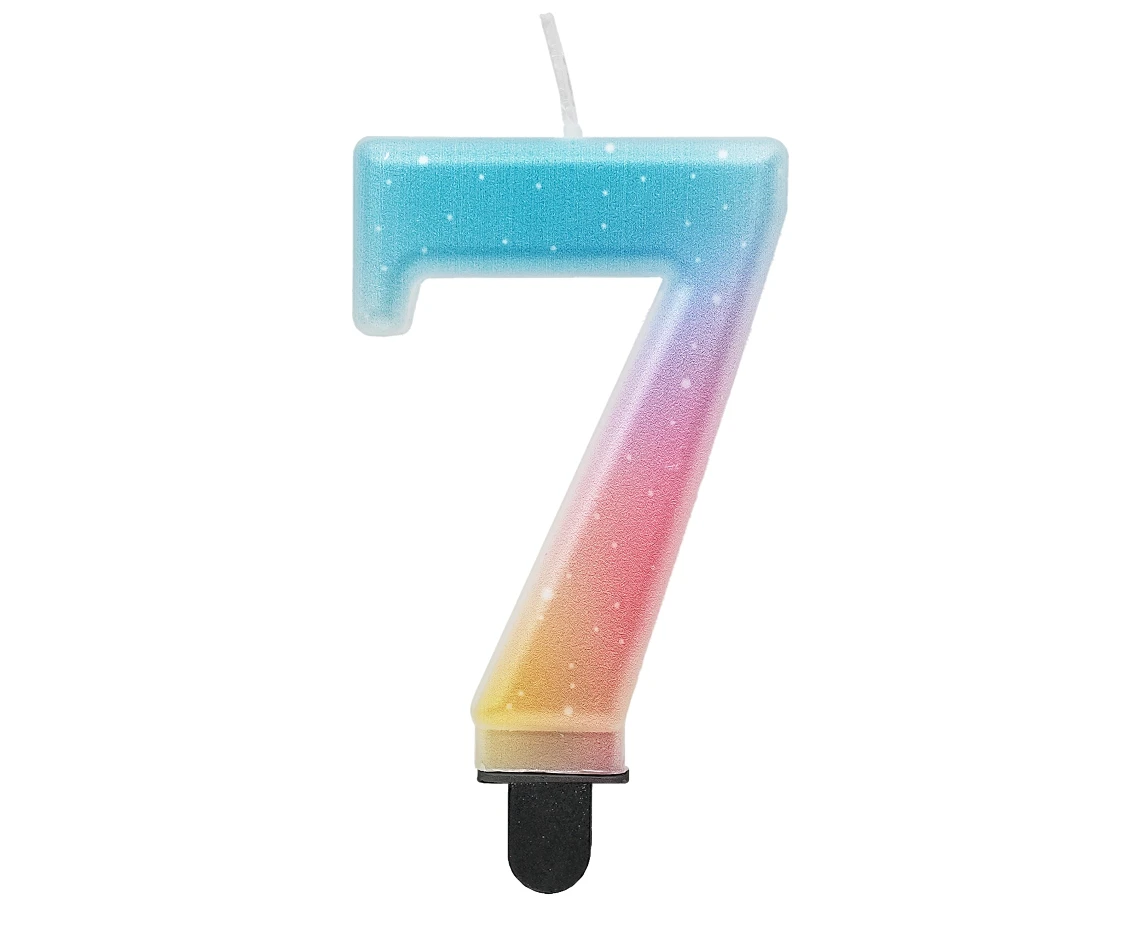 Świeczka cyferka 7, ombre, pastelowa, 8 cm KK