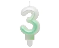 Świeczka cyferka 3, ombre, perłowa biało-zielona, 7 cm KK