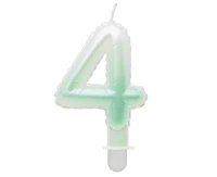Świeczka cyferka 4, ombre, perłowa biało-zielona, 7 cm KK