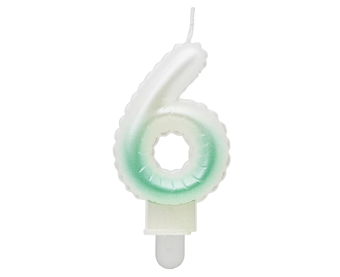 Świeczka cyferka 6, ombre, perłowa biało-zielona, 7 cm KK