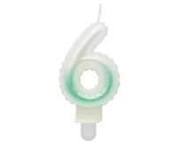 Świeczka cyferka 6, ombre, perłowa biało-zielona, 7 cm KK