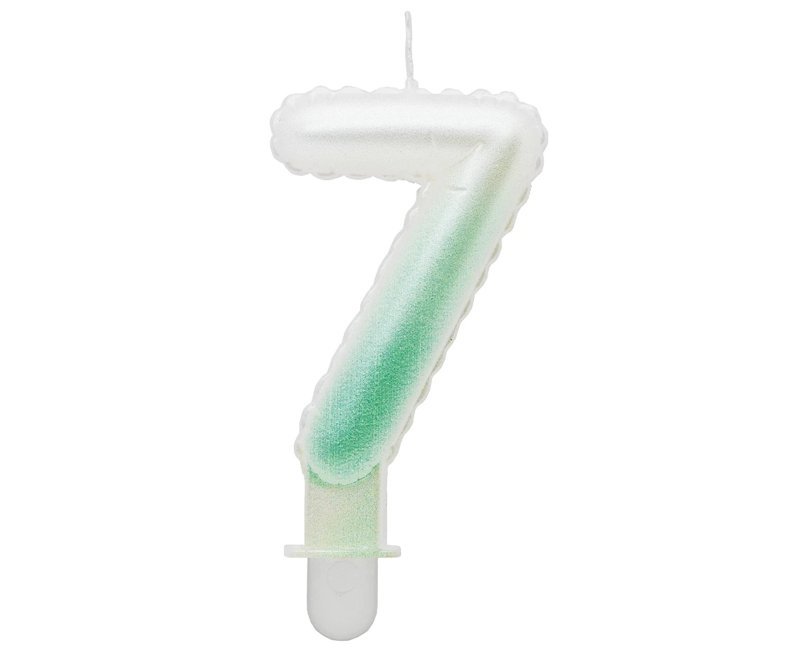 Świeczka cyferka 7, ombre, perłowa biało-zielona, 7 cm KK