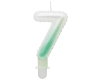 Świeczka cyferka 7, ombre, perłowa biało-zielona, 7 cm KK