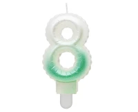Świeczka cyferka 8, ombre, perłowa biało-zielona, 7 cm KK