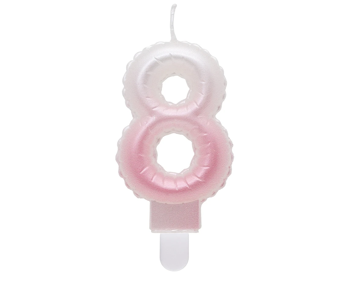 Świeczka cyferka 8, ombre, perłowa biało-różowa, 7 cm KK