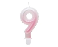 Świeczka cyferka 9, ombre, perłowa biało-różowa, 7 cm KK