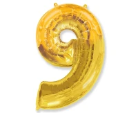 Balon foliowy FX - Number 9" złoty, 69" cm KK, niepakowany