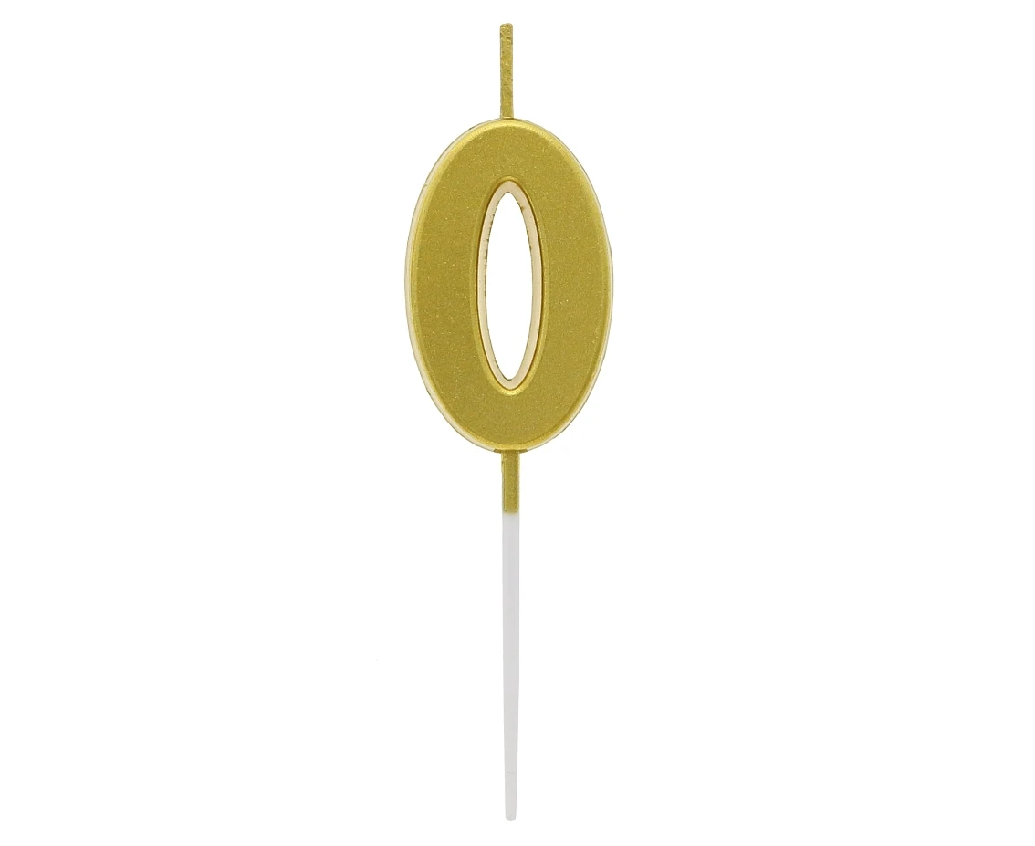 Świeczka piker B&C cyferka 0, metaliczna złota, dł. całkowita 9,5 cm